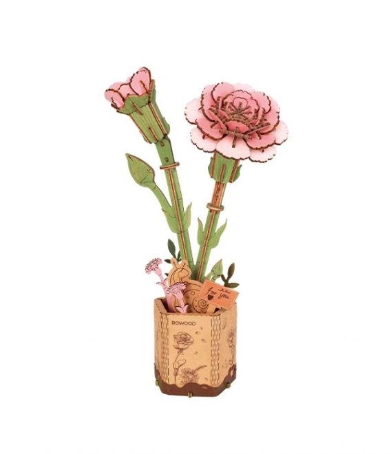 Houten 3D Puzzel Roze Anjer