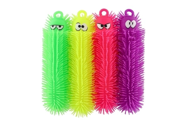 Housenka antistress knijpbare siliconen 30cm op batterijen met licht in 4 kleuren in zak 12 stuks in doos
