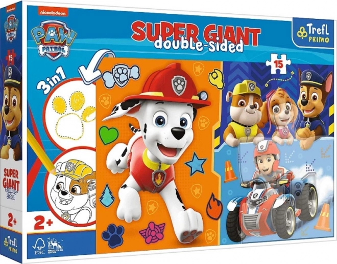 Reusachtige dubbelzijdige puzzel 15 stukjes PAW PATROL 3-in-1