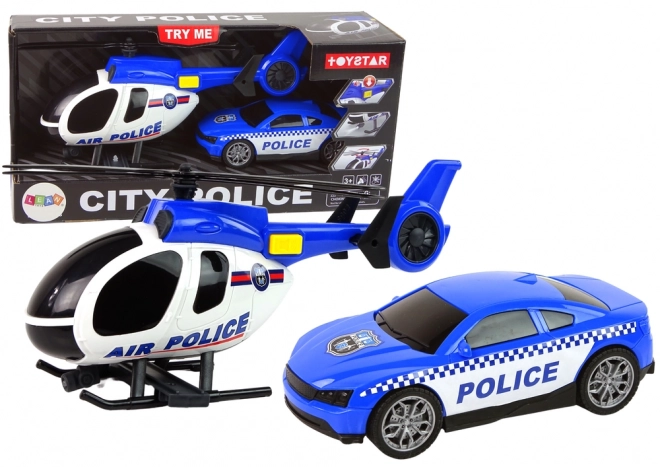 Politiehelikopter en auto met geluiden