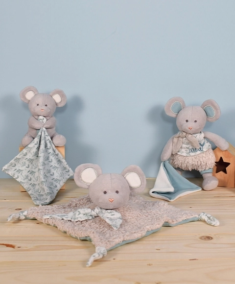 Doudou cadeau set - pluchen muis met deken van biologische katoen
