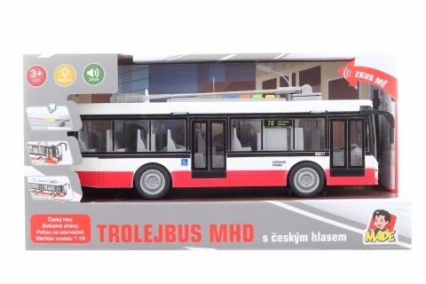 trolleybus met Tsjechische stem, met vliegwiel en lichteffecten 28 cm