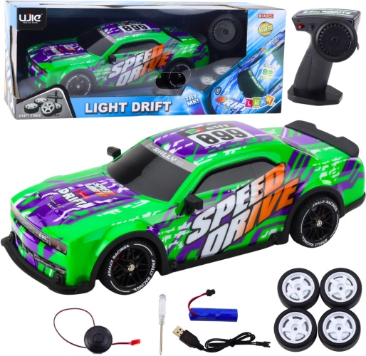 RC sportwagen met verlichte carrosserie en drift – groen
