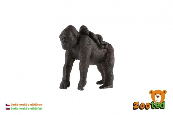Berggorilla met jong in een zak van kunststof 9cm