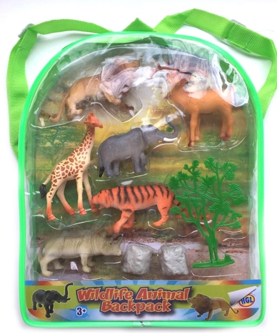 Set wilde dierenfiguren in rugzak – 6 stuks