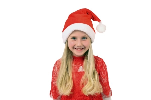Kerstmuts kinderstof diameter 25 cm op kaart carnaval