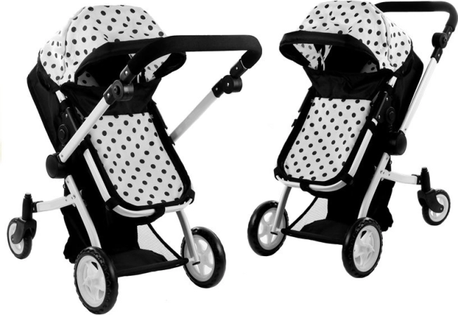Poppenwagen Alice 2-in-1 wieg en sport, zwart-witte stip