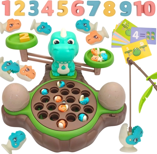 Educatief spel Dinosaurus met weegschaal en vangen van WOOPIE