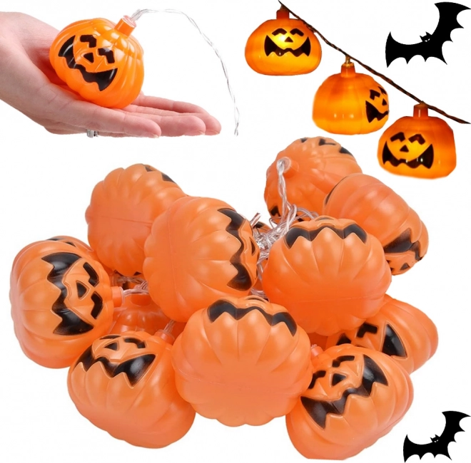 LED-lichtslinger met pompoenen voor Halloween, 200 cm, 10 lampjes, op batterijen