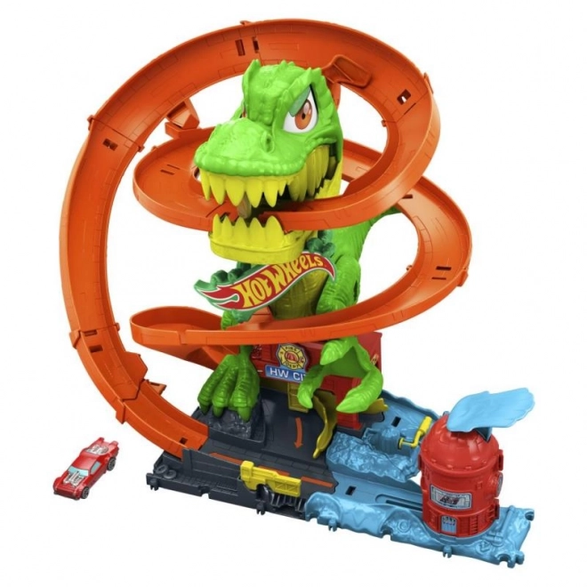 T-rex valt het brandweerstation aan uit Hot Wheels City