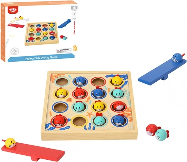 Houten spel voor kinderen Vliegende visjes