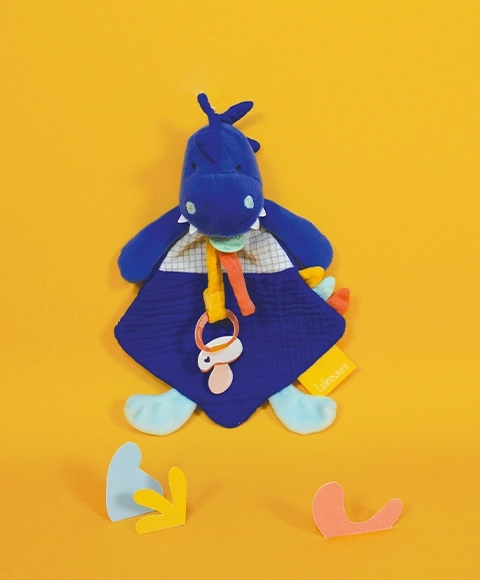 Knuffel Speelgoed met fopspeenhouder dinosaurus blauw 23 cm