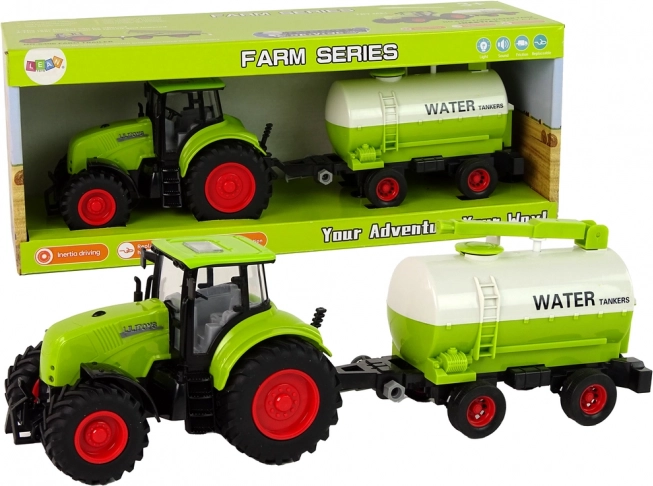 Groene tractor met aanhanger op grote wielen