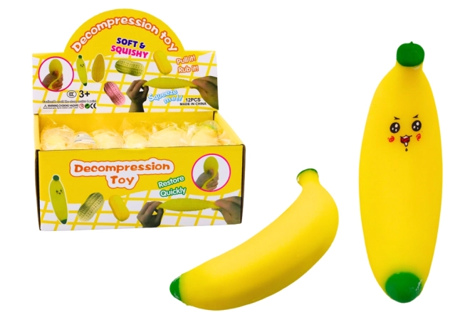 Stressbal in de vorm van een gele banaan