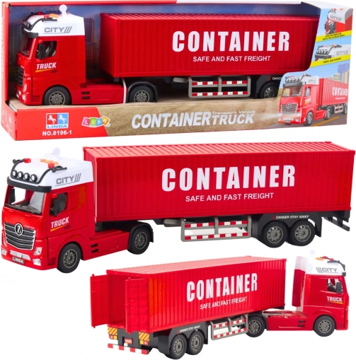 Rode vrachtwagen met container en geluiden
