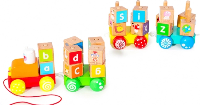 Houten trein met educatieve alfabetblokjes van Ecotoys