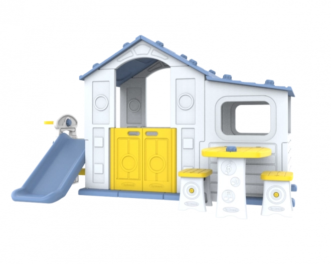 Groot kinderhuisje met blauw dak