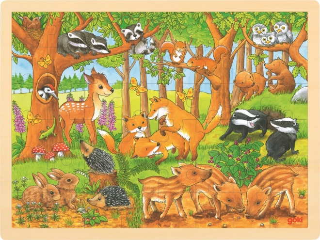 Goki houten puzzel dierenbaby’s in het bos 48 stukjes