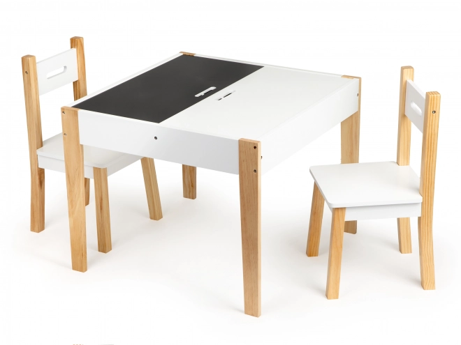 ECOTOYS Houten kindertafel met bord en twee stoeltjes