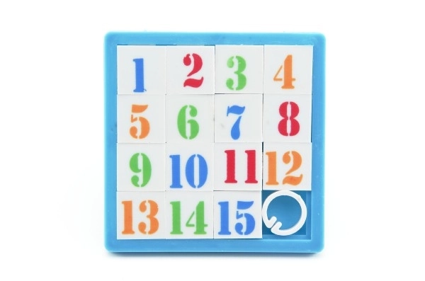 Schuifpuzzel nummers plastic 8x8cm assor. 4 kleuren in zak