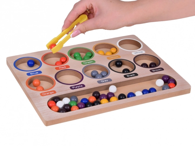 Montessori educatieve houten mozaïek - gekleurde balletjes en sorteerder