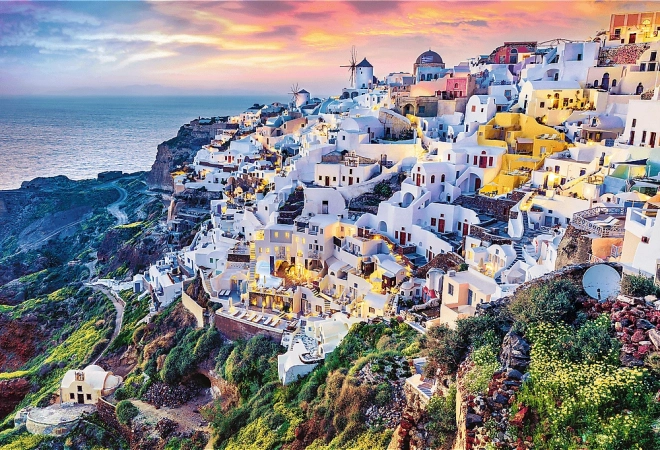 Trefl Sada 2v1 Puzzel Prachtig Eiland Santorini Griekenland 1500 Stukken met Lijm