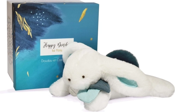 Cadeauset DOUDOU – pluchen konijntje met donkerblauwe pompon 25 cm
