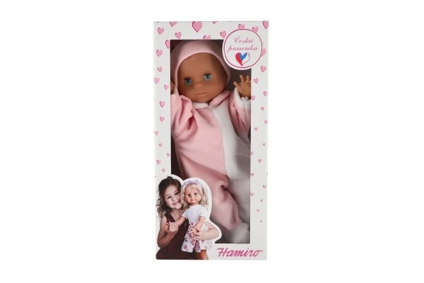 Pop/Baby Hamiro 40cm, stevig lichaam overal witroze + roze muts in doos 20x43x13cm