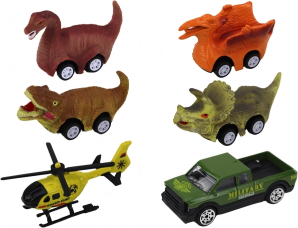 6-delige set voertuigen inclusief dinosaur-autootjes