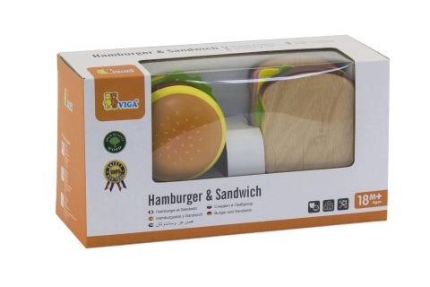 Houten hamburger en sandwich