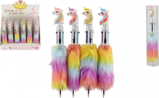 Pluche pen met een eenhoorn, 6-kleuren balpen 16 cm
