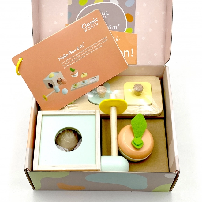 Klassieke houten pastelkleurige educatieve set voor kinderen van 6 tot 12 maanden