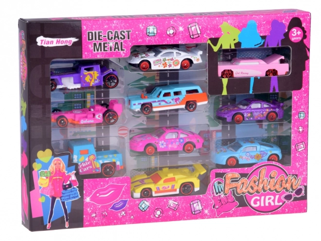 Set van metalen autootjes voor meisjes