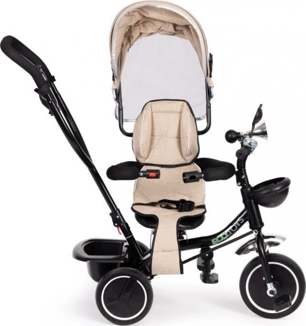 ECOTOYS Driewieler met kap en duwstang beige