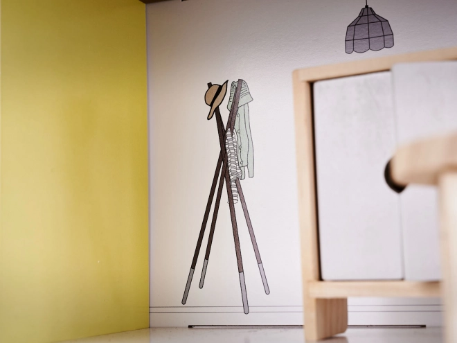 Poppenhuisje met grijs houten meubels