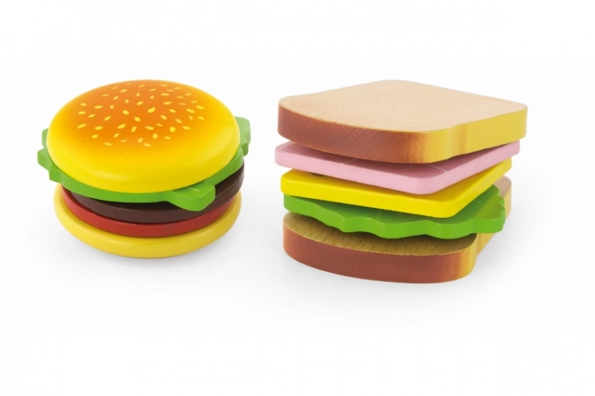 Houten hamburger en sandwich