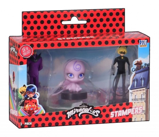 Miraculous: Ladybug en Cat Noir - stempels 3 stuks figuur Ast.