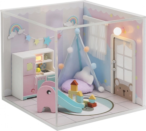 Miniatuur poppenhuis Regenbooghuis voor kinderen