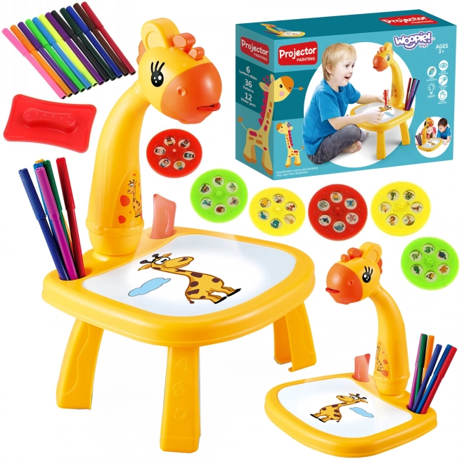 Schrijf- en tekentafel WOOPIE met projector giraffe en stiften