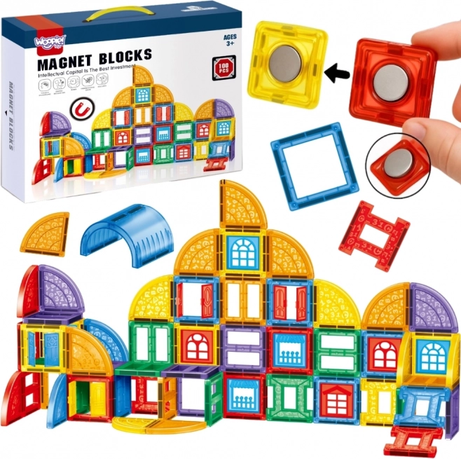 Magnetische bouwstenen 3D WOOPIE – educatieve set Kasteel, 100 st.