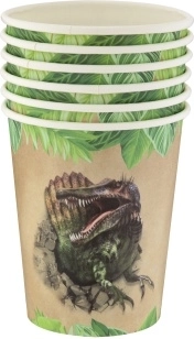 Papieren bekers dinosaurusfeest 250 ml, 6 stuks