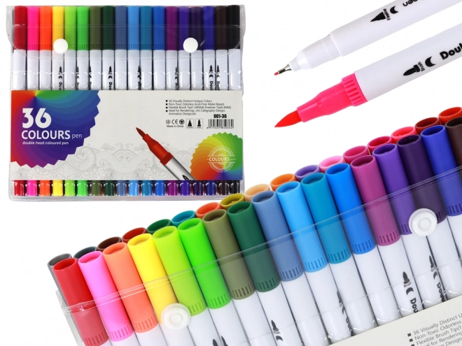 Set van 36 dubbelzijdige pennen in verschillende kleuren in een organizer