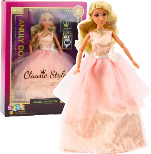 Pop Anlily poederroze avondjurk, beweegbare ledematen, blond haar