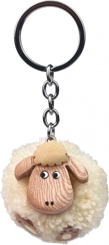 Houten sleutelhanger Schaap met pompon
