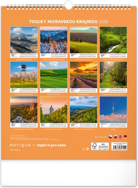 Wandkalender Wandelen door het Moravische landschap 2026
