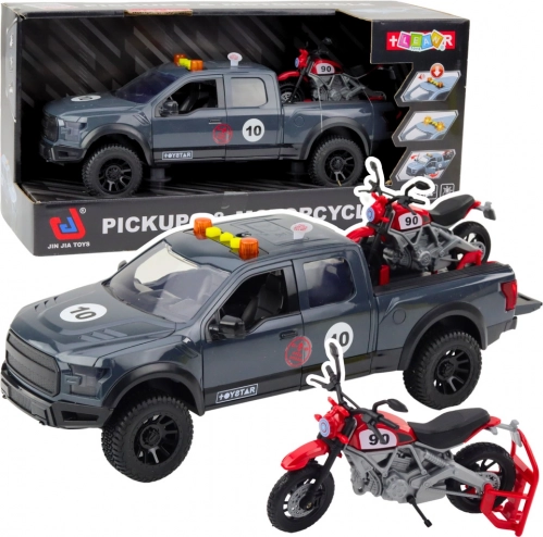 Pickup en motorfiets met licht en geluid grijs 1:12 speelgoed