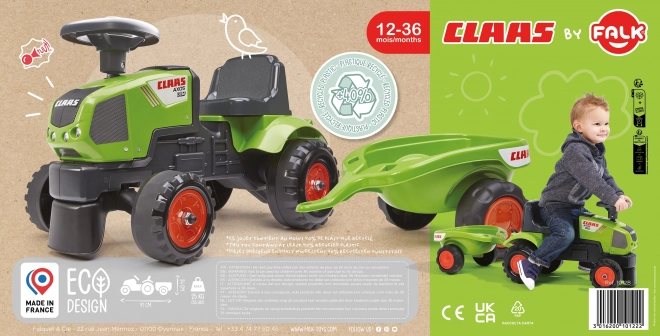 Loopauto - traktor Claas met stuur en aanhanger
