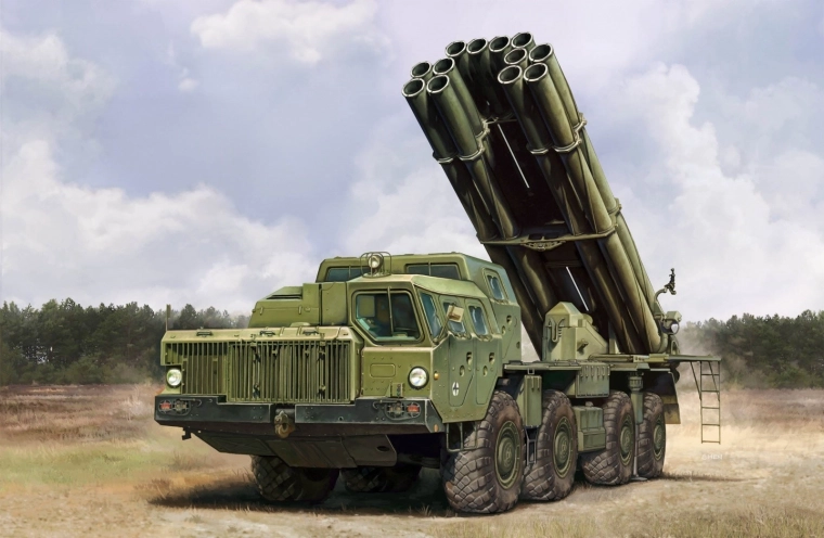 Kunststofmodel van de Russische meervoudige raketlanceerder 9A52-2 Smerch