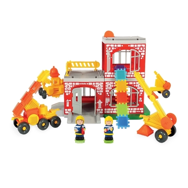 Creatieve bouwset Pin Bricks Brandweerkazerne 100 stuks + 2 figuren