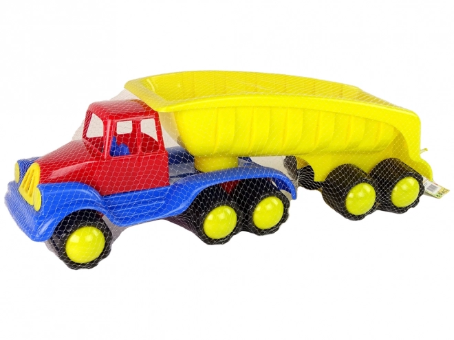 Grote gele vrachtwagen met aanhanger 45 cm